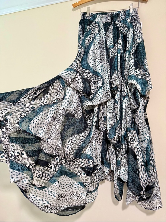 Heeop Dresses & Skirts - Boho Flowy Teal Black & White Abstract Handkerchief Maxi Skirt